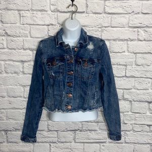 Maurices Distressed Cropped Denim Jacket size Medium